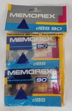 New Memorex DBS 90 Cassette Tapes Blue Yellow Pink Outer Package Sealed