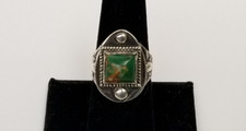 Vtg Native American Sterling Silver Bezel-Set Natural Turquoise Ring Size 7.5