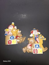 Vtg Burwood Wall Hangings Clown Set Of 2 Nursery Home Decor