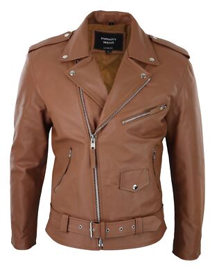 Herrenjacke 100% Echtleder Brando Biker Design Rindsleder Querreißverschluss