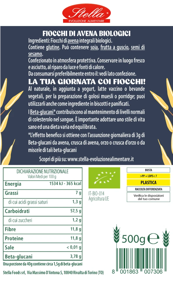 Stella Fiocchi di Avena Integrali BIO - 6 confezioni da 500g - Immagine 3 di 4