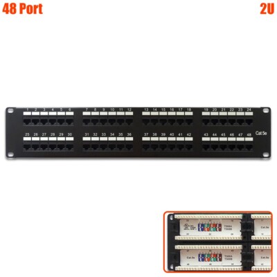 48 Port Cat5E RJ45 110 Patch Panel 2U 19'' Rack Mount Network LAN Server Cabinet