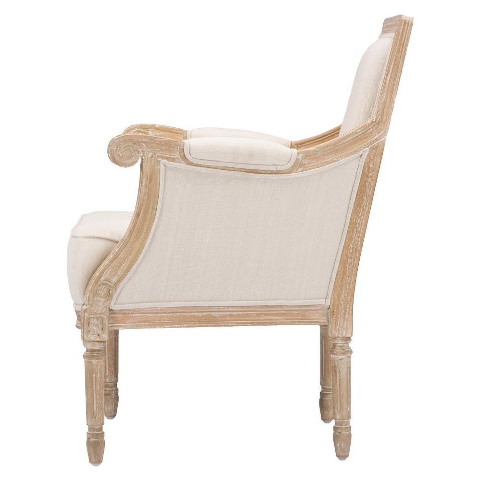 Chavanon Wood & Linen Traditional French Accent Chair Light Beige