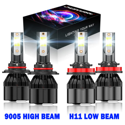 4X Combo 9005+H11 LED Headlight Bulbs Kit High-Low Beam 6000K White COB Chip