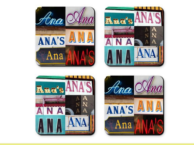 Personalized Coasters featuring the name ANA in photos of signs - Set of 4 