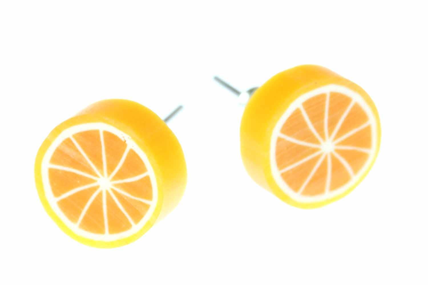 Colorful Orange Fruit Stud Earrings - 1cm Round Miniblings Style