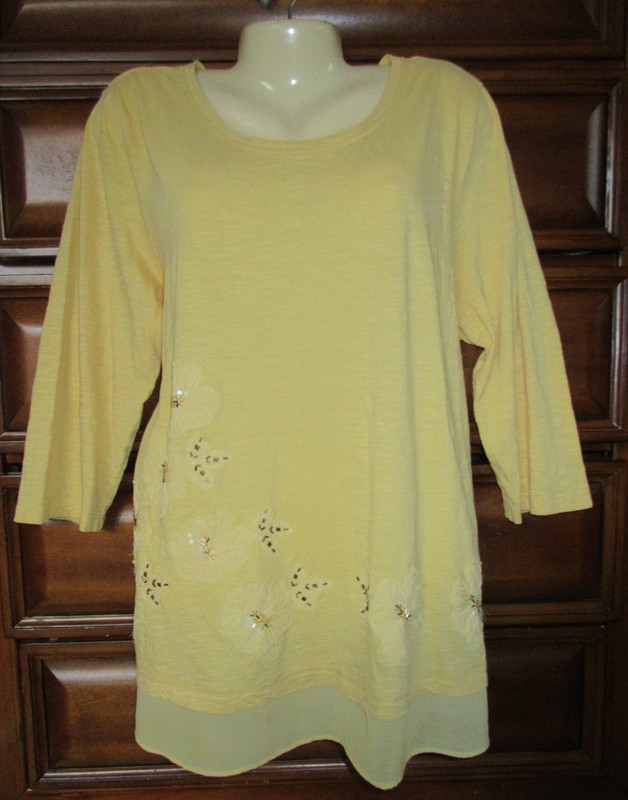 LOGO YELLOW EMBROIDERED BEADED BLOUSE 3/4 SLEEVE SIZE XL