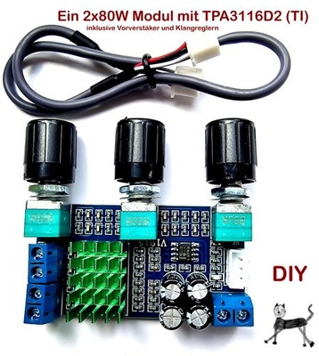 Audio Leistungsverstärker-Modul XH-M567 2x80W 8-24VDC - mit TPA3116D2 Chip (TI)