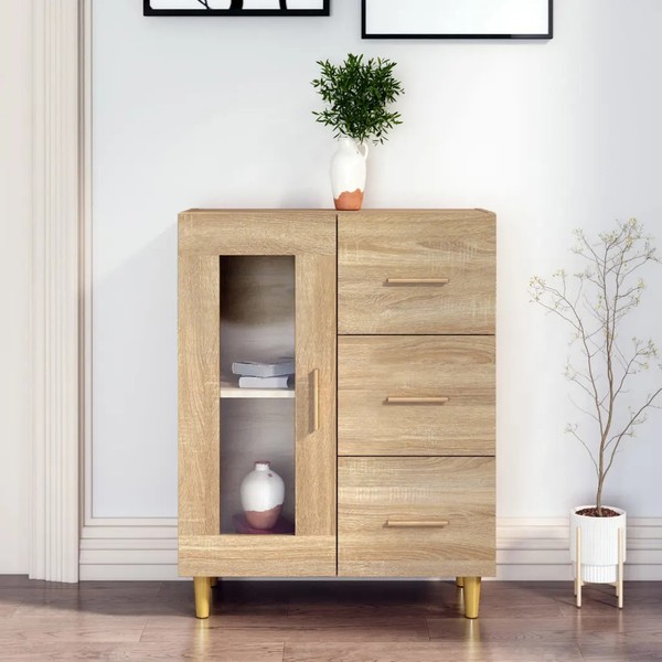 Sideboard Sonoma-Eiche Nachbildung 69,5X34X90 Cm Holzwerkstoff Wohnzimmer-image