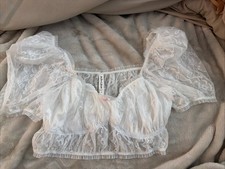 For Love  Lemons White Crop Lace Bustier Cami Camisole Lined Bra Top Size XL