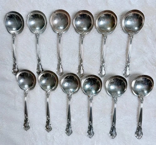 12 Gorham Chantilly Sterling Boullion Spoons (Oval Soup) Pat 1895 Mono NER