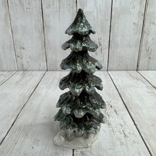 KURT ADLER SNOWTOWN 6 inch carved snow flocked pine tree with berries & glitter