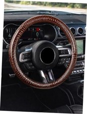 Luxury Crocodile Texture Glossy Leather Car Steering Wheel Cover, New Brown