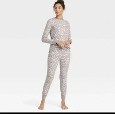 NWT- Women's Thermal Pajama Set, Stars Above Gray Leopard Print, Choose Size