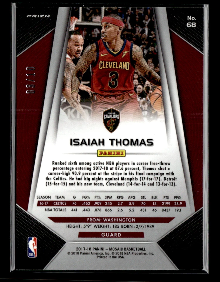 Isaiah Thomas 2017-18 Mosaic Gold Prizm 3/10 #68 - Image 2 of 2