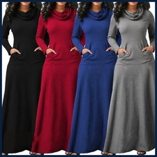 Plus Size 5XL Elegant Long Maxi Dress spring Winter Warm High Collar Women