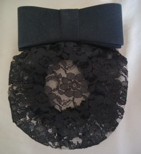 VINTAGE 80'S 90'S BLACK LACE SNOOD WITH BOW AND BARRETTE BACK