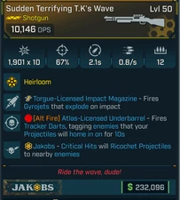 Borderlands 4⭐T.K'S WAVE ⭐TORGUE IMPACT⭐ATLAS TRACKER DARTS⭐JAKOBS