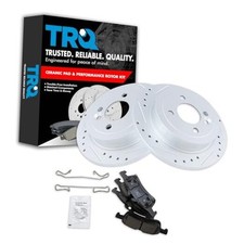 Rear Brake Pad and Rotor Set Ceramic Coated Drilled Slotted Compatible with