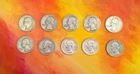 lot of 10  Washington Quarters 1956 - 1964 90% silver in circulated condition