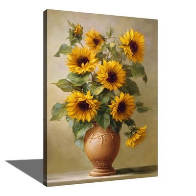 Cheerful Sunflower Still Life Hand Painted Oil Painting Canvas Wall Art Gift