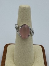 Rose Quartz Ring Silver Tone Oval Cabochon Statement Ring Size 7