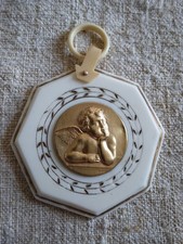 Ancien anneau de berceau médaille de berceau enfant ange chérubin  arceau