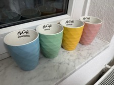 4x McCafe McDonalds Kaffeetasse Tassen Becher 2020 Blau Gr&uuml;n Gelb Mc Caf&eacute; Selten