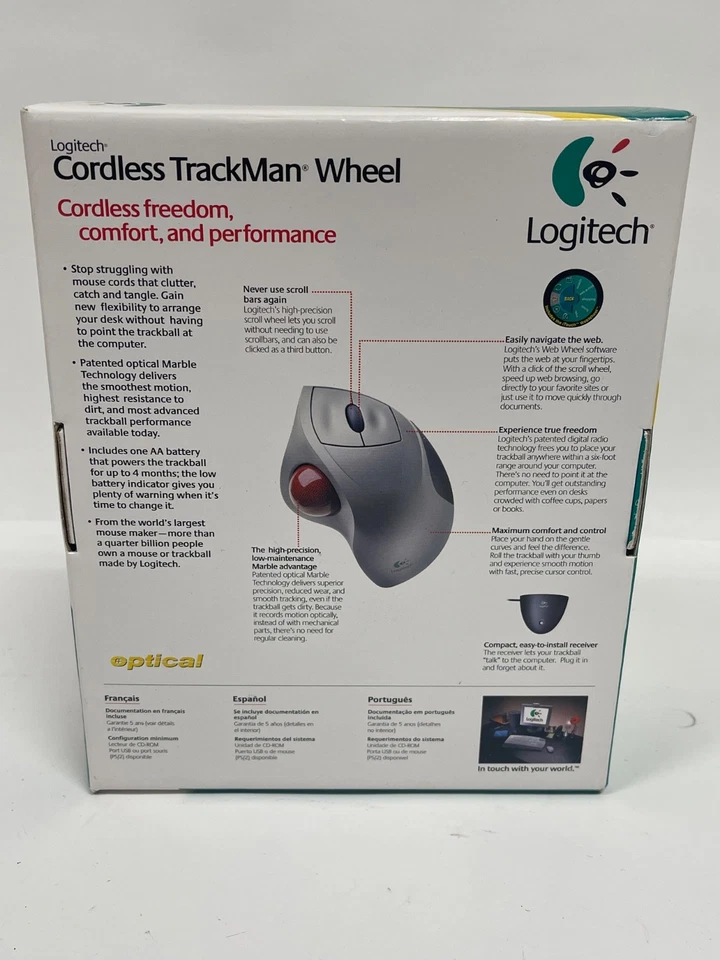 Logitech Cordless TrackMan Wheel Trackball Optical Mouse WIN 2000 PC/Mac - Image 4 of 4
