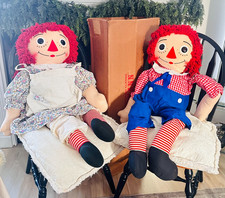 vtg Knickerbocker Raggedy Ann  Andy 60s 42" Tall Pair Dolls w a original box