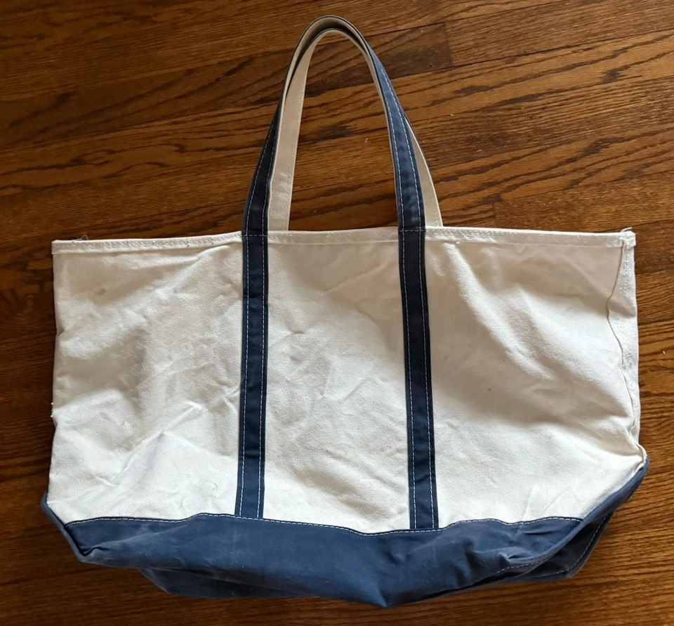 LL BEAN Boat and Tote XL XXL Extra Grande Cremallera Azul Natural 25” Foto 2 de 4