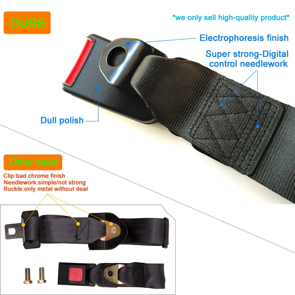 For Ford Car 3Point Seat Retractable Universal Sash Lap Belt Grey +Sensor Plug - image 4 of 4