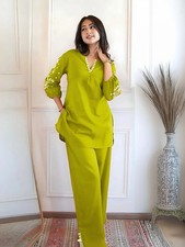 Women Party Wear Cotton Rayon Kurta Pant Set Indian Bollywood Top Kurti Cord Set