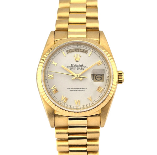 Rolex 18038 Day-Date 36 18k Gold White Roman Dial 36mm 1989 Box & Papers