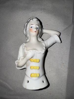 Vintage German Porcelain Pin Cushion Half Doll 1930s 3.75'' Tall Antoinette