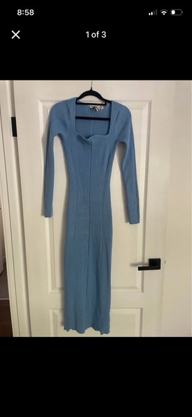 Country Road Blue Ribbed Knit Square Neck Long Sleeve Maxi Dress XS