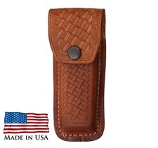 Folding hunter knife Leather belt sheath Made in USA