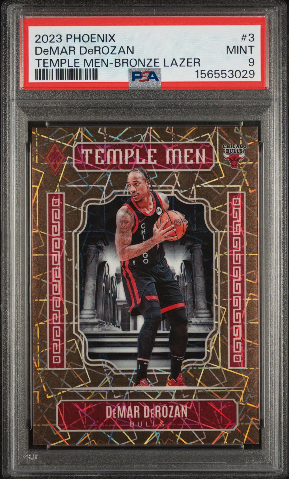2023 PANINI PHOENIX TEMPLE MEN BRONZE LAZER #3 DEMAR DEROZAN 33/49 PSA 9