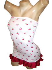 New Stripper Exotic Dancer Red Cherries Mini Ruffle Tube Dress S/M Dancewear