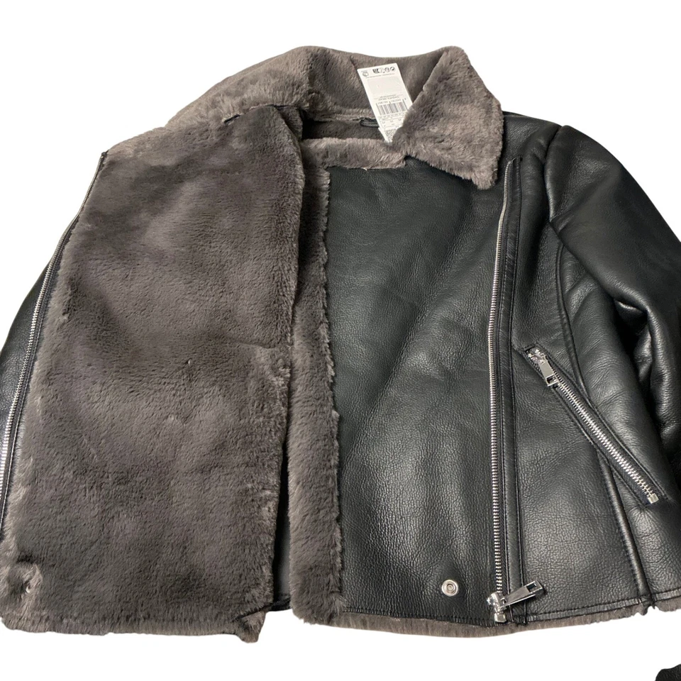 Chaqueta de cuero sintético negra Mango Woman XS para motociclista cuello de piel sintética Foto 4 de 4