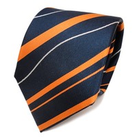 Tigertie Designer Seidenkrawatte Orange Blau Royal Silber Gestreift - Krawatte