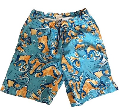 Vintage Peter Millar Boys Swim Trunks * TROPICAL Octopus * Size Youth S Blue