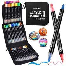 48 Colors Dual Tip Acrylic Paint Pens Markers - Fine Round Tips Markers for...