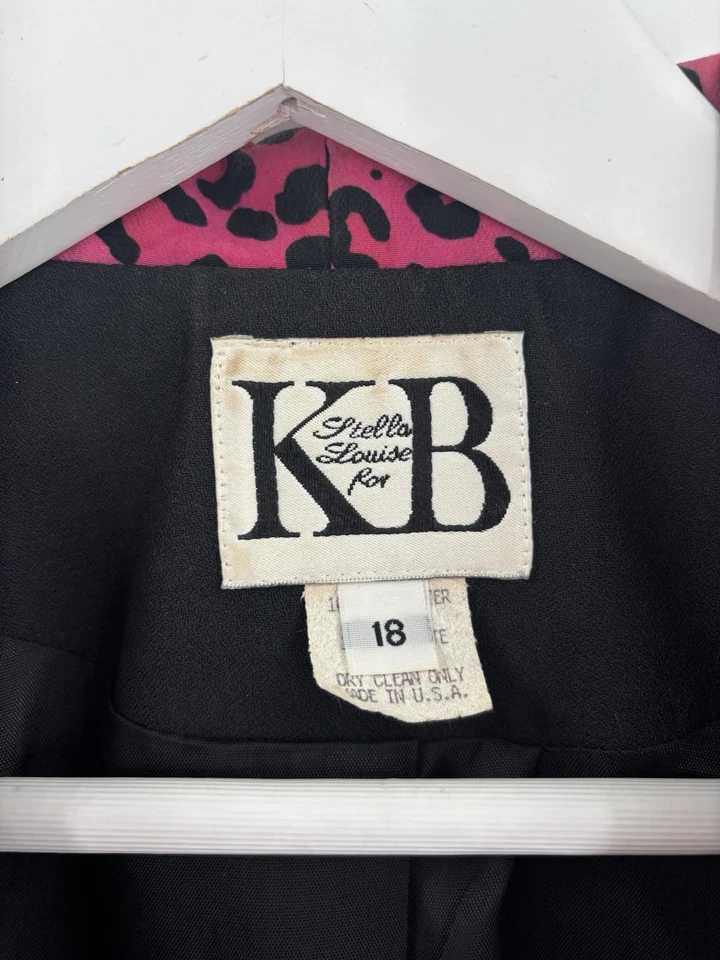 Blazer feminino Stella Louise para KB vintage 18 preto rosa estampa de leopardo colarinho - Imagem 3 de 4