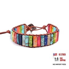 Boho Handmade Wrap Leather Tube Crystal Stone Bracelet for Women chakra stone