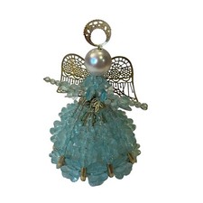 Angel Handmade Beaded Safety Pin Doll VTG Aquamarine Blue March Birthday
