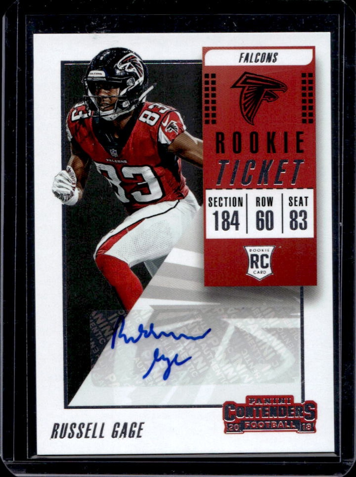 2018 Contenders Russell Gage RC Rookie Auto Rookie Ticket #284 Falcons
