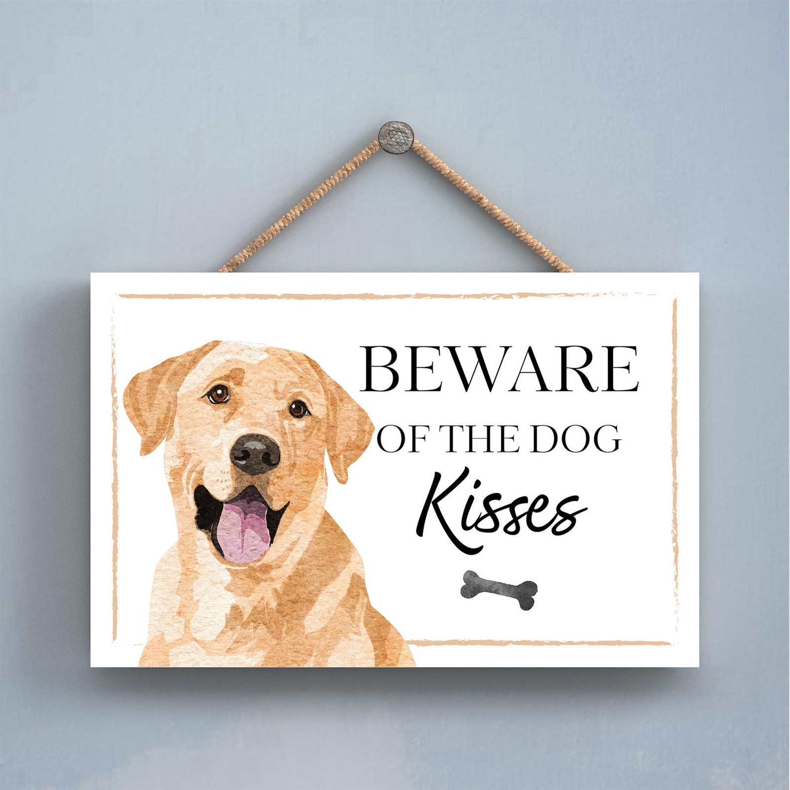 Labrador Beware of Dog Kisses Decorative Gift Wooden Hanging Rectangle Plaque
