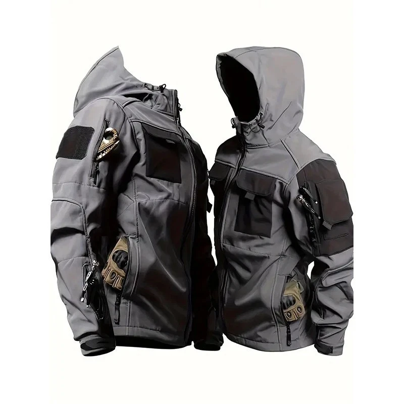 Mens Tactical Softshell Jacket Waterproof Combat Military Hooded Outdoor Coat