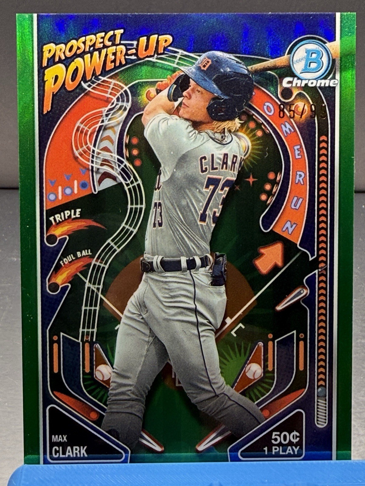 2024 Bowman Chrome Max Clark Prospect Power-Up Green Refractor 85/99 (RC) #PP-12